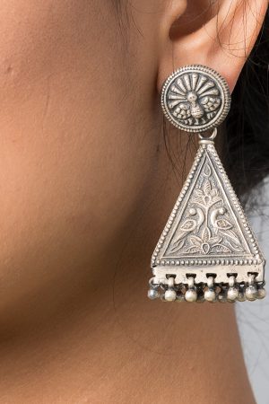Silver Earring Peacock Motif